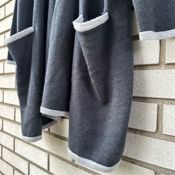 Eileen Fisher Merino Wool Open Front Cardigan Gray Contrast Trim Sustainable - Picture 7 of 13